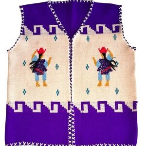 Vintage Peruvian Folk Knit Vest Figurative Purple Handmade